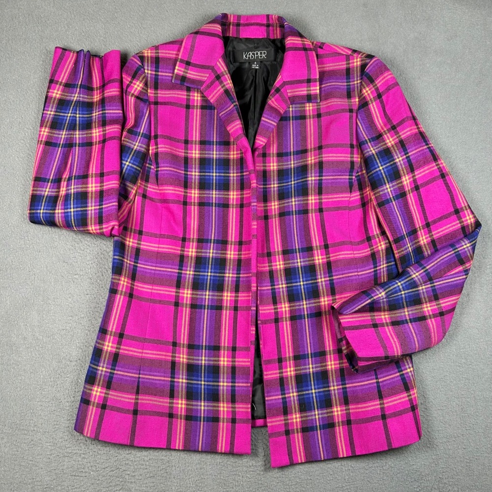 Kasper Blazer Womens 6 Pink Purple Plaid Jacket Professional Tailored Lined